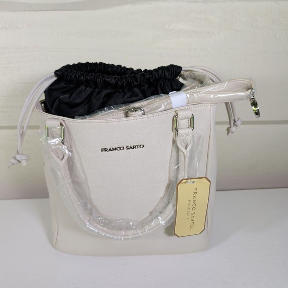 NWT Franco Sarto White Drawstring Bucket Crossbody Bag